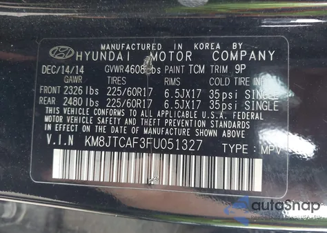 2015 Hyundai Tucson Gls z USA, uszkodzony, nr VIN KM8JTCAF3FU051327